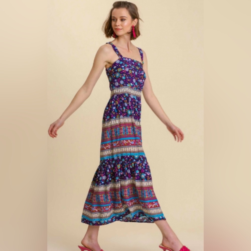 Umgee Boho Floral Tank Maxi Dress Small